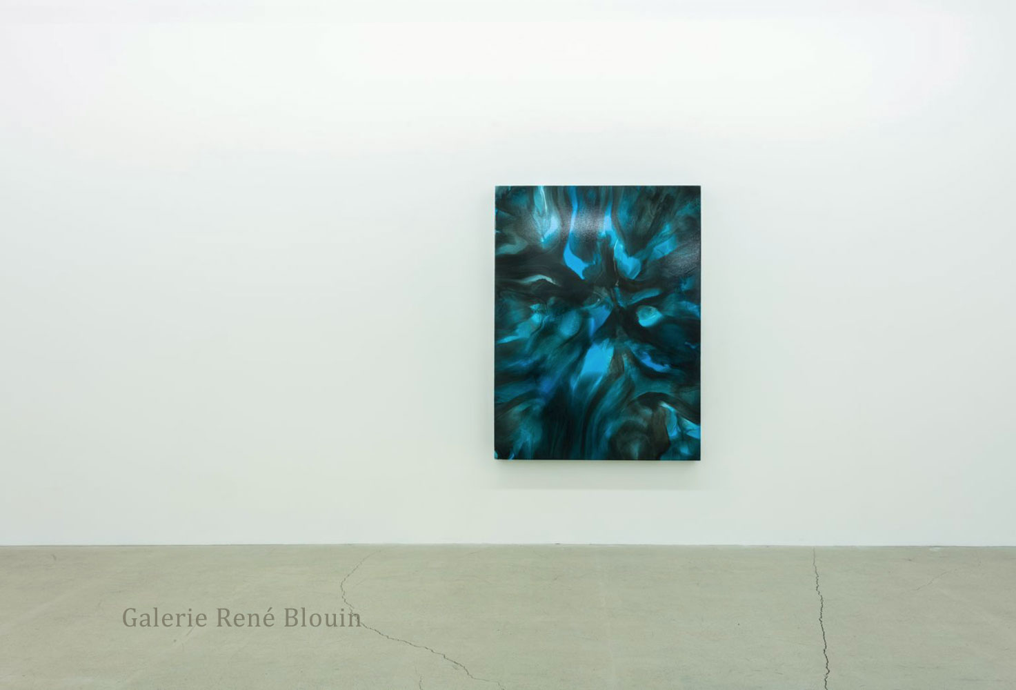 Lueur bleue IV, 2016, encre et acrylique sur toile,François Lacasse : Vue d’exposition, Crédit photo : Richard-Max Tremblay