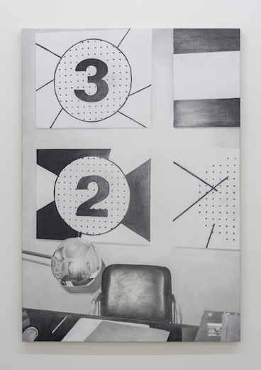 Overlap and rewind, 2014 acrylique sur toile de lin, 132 x 91,4 cm / 52 x 36 pouces, Vue de l’exposition : Anthony Burnham 15 novembre au 20 décembre 2014,Photo: Guy L'Heureux