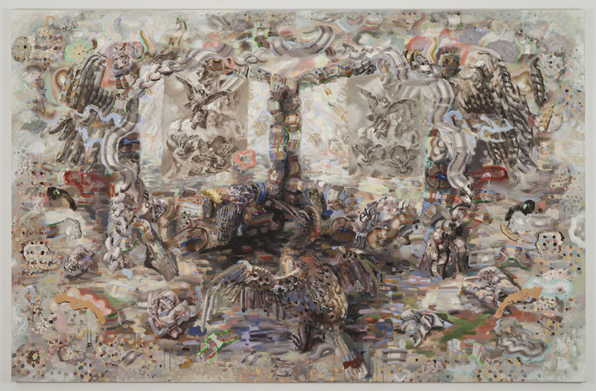 Camouflage (colouring), 2007-2011 Acrylique sur toile 198,1 x 304,8 cm / 78" x 120", Carol Wainio, Vue d'installation 2011, Photo: Guy L’Heureux